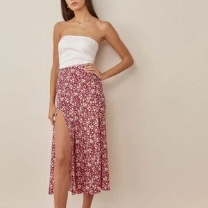 Reformation Zoe Red Floral Midi Skirt